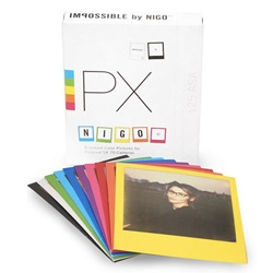 Impossible Project by Nigo Edition PX70 Colorshades - yellow, orange, red, pink, lilac, dark blue, light blue, green, black and white featuring the logo of Nigo