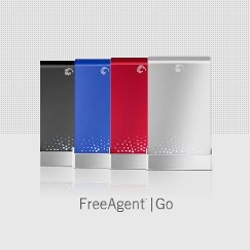 Ooooh Seagate's Free Agent GO's are also updated, sleeker design, awesome dock, dynamic display in the little dot patterns... and also up to 500GB for the silver and black!