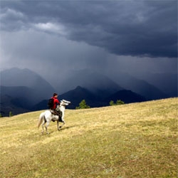 Kevin Rushby faces his most hair-raising adventure yet on a horse ride with champion ex-jockey Richard Dunwoody in Georgia's Tusheti mountains.