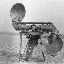 Acoustic listening devices developed for the Dutch army as part of air defense systems research between World Wars 1 and 2.