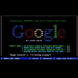 GoogleBBS, from MassWerk, allows you to surf Google as if it were the 80's and running on the old-school Bulletin Board System. 