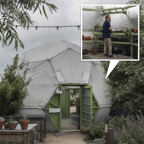 Vissla's Q+A with Evan Marks shows off the cutest geodesic dome greenhouse. Love the door and green details throughout. 