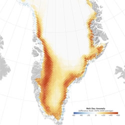 2010 witnessed exceptionally rapid melting of Greenland's ice cap. Shocking infographic from NASA.