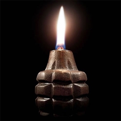  "these clever refillable hand grenade oil lamps are made from actual US army surplus grenades and gilded in either gold or silver, or left with their natural finish. "  