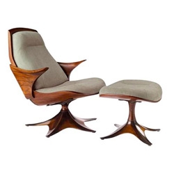 Thos. Moser Kinesis Chair and Ottoman, inspired by the Eames, evolved in wood, hand made in Maine.