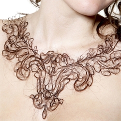 Kerry Howley’s collection of unique human hair necklaces has already won an award, and will on display at the Business Design Center, in London, from June 29 until July 2nd.