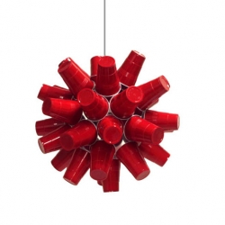 hangover by luis luna is a chandelier made out of leftover plastic cups as the name suggests it