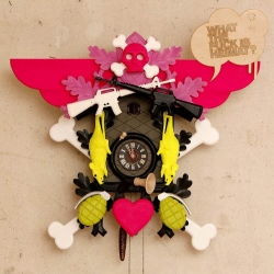 Stefan Strumbler uses traditional cuckoo clocks and gives them the graffiti street art treatment turning them into pop influenced art pieces.
