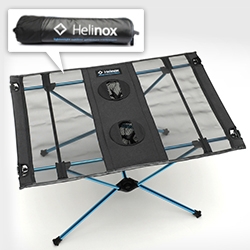 Helinox Ultralight Camp Table - 661 grams, lightweight DAC TH72M alloy frame, and built in cup holders.