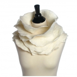 Delicate snow scarf - Handmade from a delicate blend of hand-dyed silk and merino wool felt, it can be worn long or draped around your neck like a delicate strand of dreamy cream rose petals. 