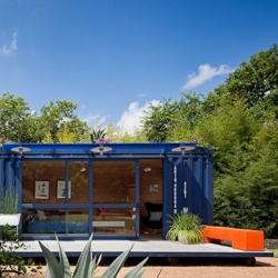 Texas architect Jim Poteet  helped Stacey Hill, who lives in a San Antonio artists’ community, wrangle an empty steel shipping container into a playhouse, a garden retreat and a guesthouse for visiting artists.

Read more: http://www.dwell.com/slideshows/smaller-in-texas.html?slide=1&c=y#ixzz0vYz2JRRb
