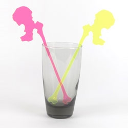 Stir your drink with style with these Hipstir cocktail stirrers from Matthew Hoffman. The stirrers are shaped like a human pelvis and femur.