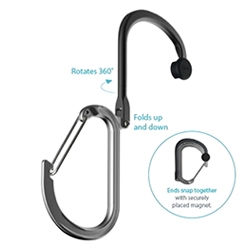 Qlipter - carabiner with a built in hook that swivels out and attaches magnetically...