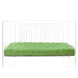The Hollis crib from Nursery Works made from non-toxic and recyclable lucite.
