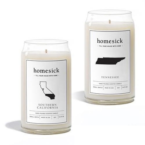 Homesick Candles - SoCal smells like hints of cactus, orange, and (of course) the ocean. Tennessee smells like hints of Magnolia and Tennessee single malt whiskey.