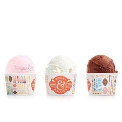 Fun packaging for ice cream shop Honey & Mackie's by Wink.