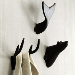 Blackened iron sculptural Modern Cast Hooks - Antler, Whale Tail, or Bear