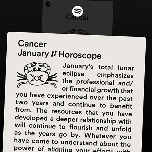 Spotify Cosmic Playlists - basically monthly musical horoscopes! (And for some reason the horoscopes are far lengthier on mobile than desktop)