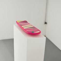 The Hoverboard is a project by Nils Guadagnin, for an exhibition named "Back To the future". Integrated into the board, the plinth is an electromagnetic system which levitates the board.