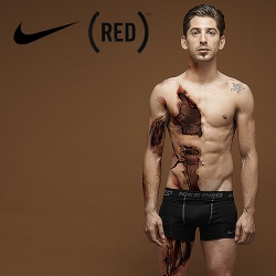 Nike & (RED) create an exhibition of artwork for their Tied Together campaign. Marc Wyndham Bass's skin distortion shows muscle tissue, veins, arteries and bone on one side of the body. The piece will feature life size on a light box.