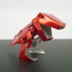 Amazingly detailed 3cm tall dinosaur sculpture made out of a coke can. While you're there check out his robots as well.