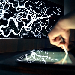 inkscapes from Adrià Navarro - Mesmerizing live drawing installation for a 120 foot long video wall in NYC.