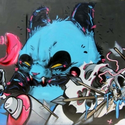 Singapore graffiti artists Inkten and Clogtwo team up for a character painting session with Woes from Los Angeles. 