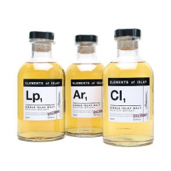 The Elements of Islay is a series of three whiskeys from Speciality Drinks Ltd. Beside the whiskey content from Ardbeg, Caol Ila, and Laphroaig it is the labels and bottles that make the series stand out.
