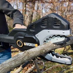 The JawSaw is an electric chainsaw that tears through branches of up to four inches thick. Its jaw-shaped frame lets you hold wood firmly in place and shields your hands from potential accidents. 