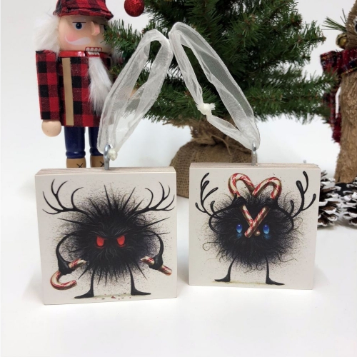 Jeff Soto Naughty or Nice Seeker Ornaments from Prints on Wood! 3"x3" wood prints