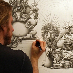 Joe Fenton is currently working on the graphite layer of an 8ft x 5ft masterpiece. Check out his progress before he adds ink and acrylic.