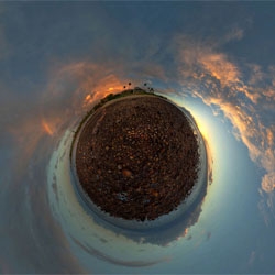 Kahana sunset stereographic by Josh Sommers, who expands the bounds of perception using a variety of techniques, including equirectangular projection.