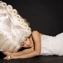 Kate Cusack's Marie Antoinette-style wigs are fashioned entirely from Saran Wrap.