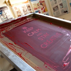 'Keep calm and stay creative' a cute screenprint reminder from New College Nottingham at New Designers 2011.