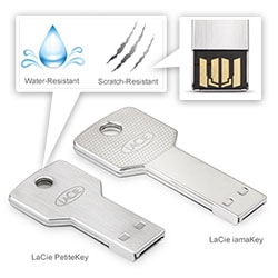 LaCie PetiteKey - up to 32GB, this little USB key is the mini version of the iAmAKey, and it's 100-meter waterproof design and scratch resistant!