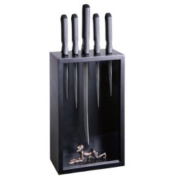  Inspired by the Sword Cabinet illusion beloved by magicians, this novel knife holder features a crouching figure behind glass.  From The Wireless catalog