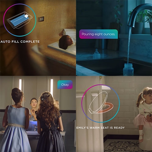 Kohler Konnect Smart Home Products - Amazon Alexa voice enabled shower, bathtub, toilet, smart mirror, and smart faucet. The video feels like something you'd see in the beginning of a Black Mirror episode...