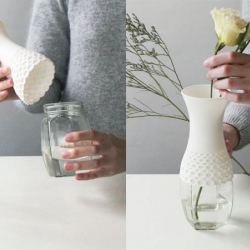 Lace Vase by Milk Design. To reuse plastic bottles and glass containers in a new way.