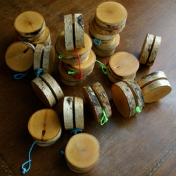 suddenly, its real! makes an awesome wood yoyo ~ "They are made with various sustainably harvested woods from our own tiny forest! The strings are 100% cotton, professional Yo Yo strings!"