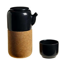 'Nomu' by Lee West for Eno. Cork and ceramic teapot with ceramic cups.