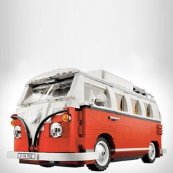 Lego VW Camper Van - A re-creation of the T1 Camper from 1962 with 1,322 pieces of Lego. Including a T-Shirt in the window that says 'Make Lego models, not war'. Peace.