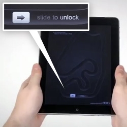 Fun video of Audi iPad advertisement where you unlock the ad by "sliding to unlock" around a track!