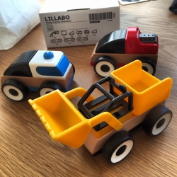 IKEA Lillabo Toy Cars - modular and made of wood and plastic. Designed by Henrik Johansson.