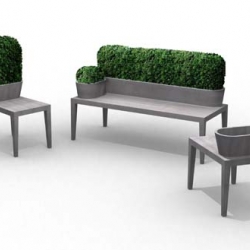 Furniture incorporating the outdoors with grass, foliage, and one of a kind upholstery.