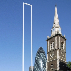 Rotterdam based studio Donis's winning design in a competition for a temporary landmark in the city to celebrate London 2012. This 100 metre-tall glass elevator will be installed near Aldgate for January 2012.