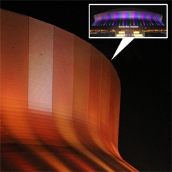 A look at the Mercedes-Benz Superdome in New Orleans at night ~ it turns in to quite a glowing light show ~ take a peek at our pics and video!