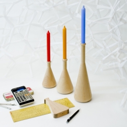 The Minerals collection by Lazerian are a series of solid beech candle holders, inspired by traditional Laboratory apparatus. To be launched at 100% design September 2009.