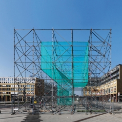 Anna Borgman and Candy Lenk's installation LUFTSCHLOSS on Alice-Salomon-Square Berlin in spring of 2012. The temporary urban intervention is 2300 m3 in size and is divided into four phases; showing different stages of transformation. 