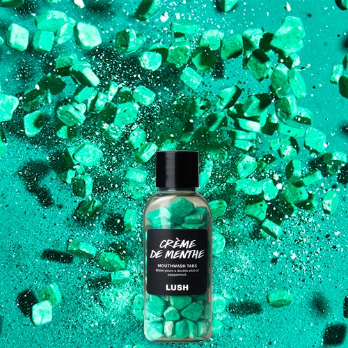 Lush Mouthwash Tabs - "After brushing, pop one into your mouth, take a sip of water to start the fizz, and then nibble and swish before spitting out."