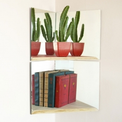 Yield's new Mirror Shelf series nests in the corner of any room to open up an illusion of space while displaying your favorite things.